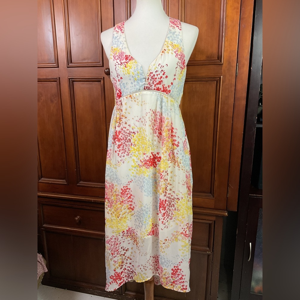 Devoted Luxury Apparel Dress Floral Size Small Deep Vneck Sleeveless High Low Fl